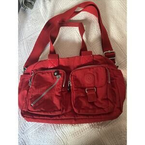 Kipling Defea Red Shoulder Bag Satchel Purse Crossbody Strap Multiple Pockets